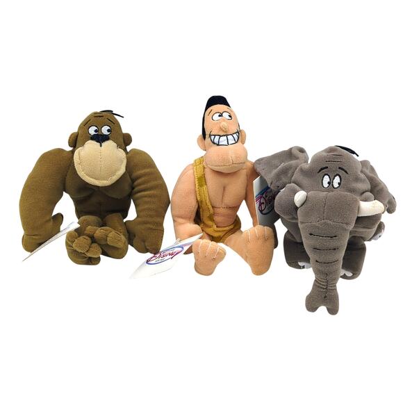 Disney Store George of the Jungle George Ape Shep 8" Mini Bean Bag Plush Lot NWT - Picture 1 of 3